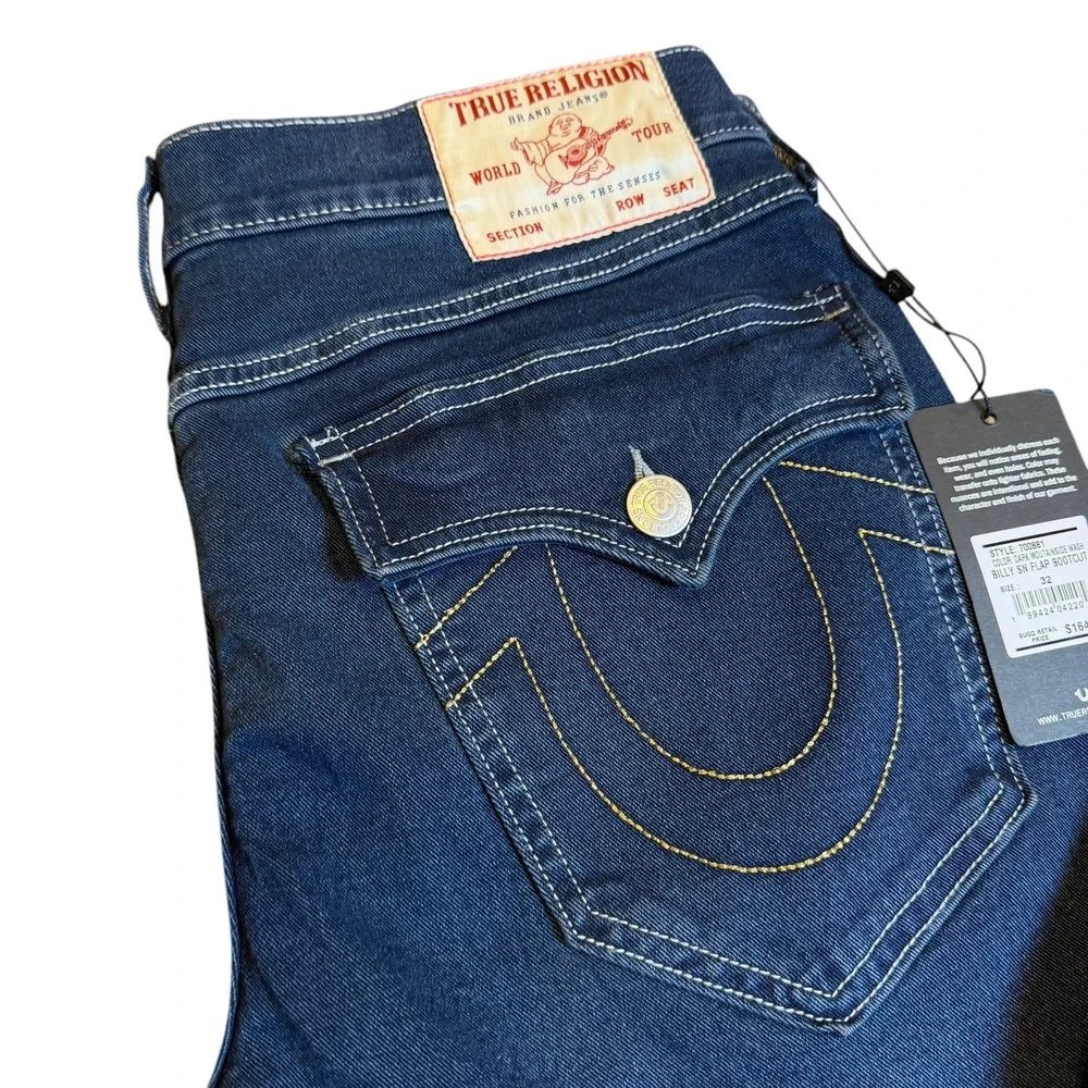 True Religion Billy Relaxed Bootcut Jeans Mens 32 Dark Blue New Flap Pocket